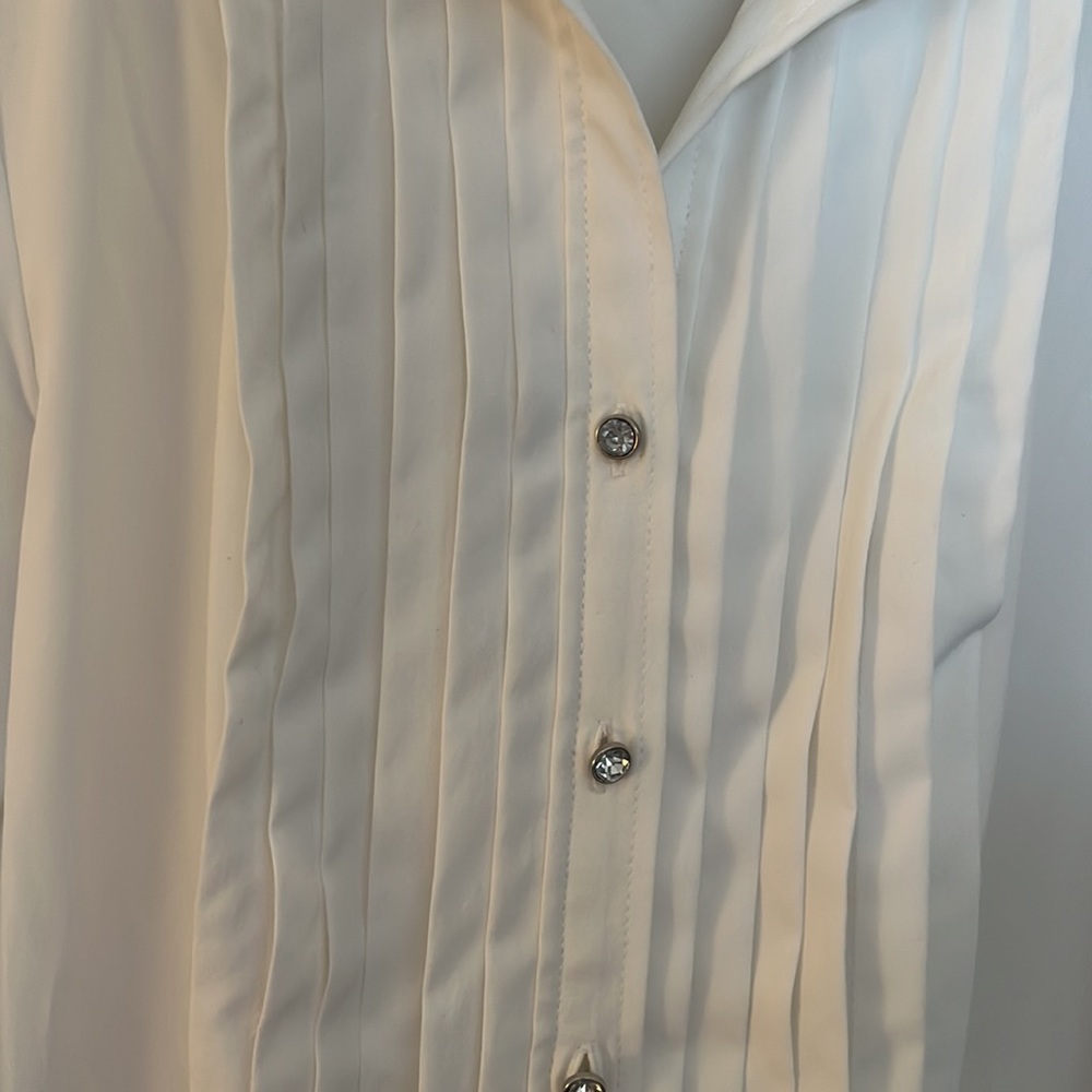 Style&Co Tuxedo Pleated Blouse with Rhinestone Buttons front&cuffs
